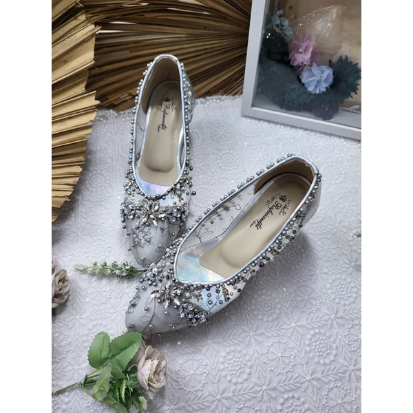 sepatu wedding shoes wanita silver cantik 7cm tahu