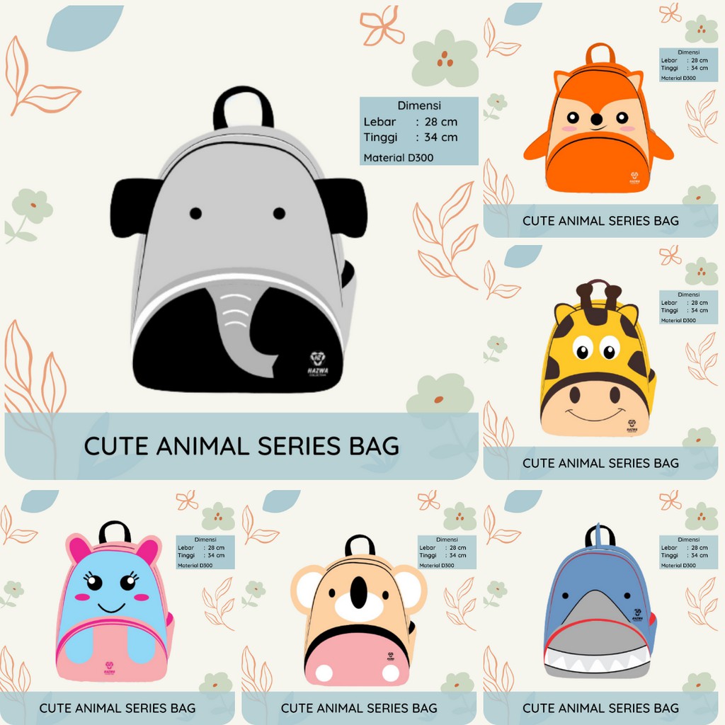 Hazwa Tas Anak 3D Karakter Hewan Lucu Bahan D300