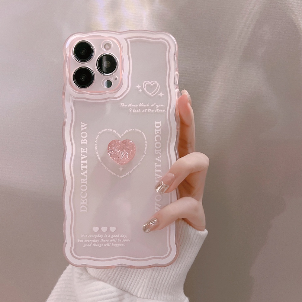 IPHONE 3d Pink Glitter Kristal Hati Lembut Transparan Phone Case Cover Untuk Iphone7 8 PLUS X XR XS 11 12 13 14 MINI PRO MAX Se2020