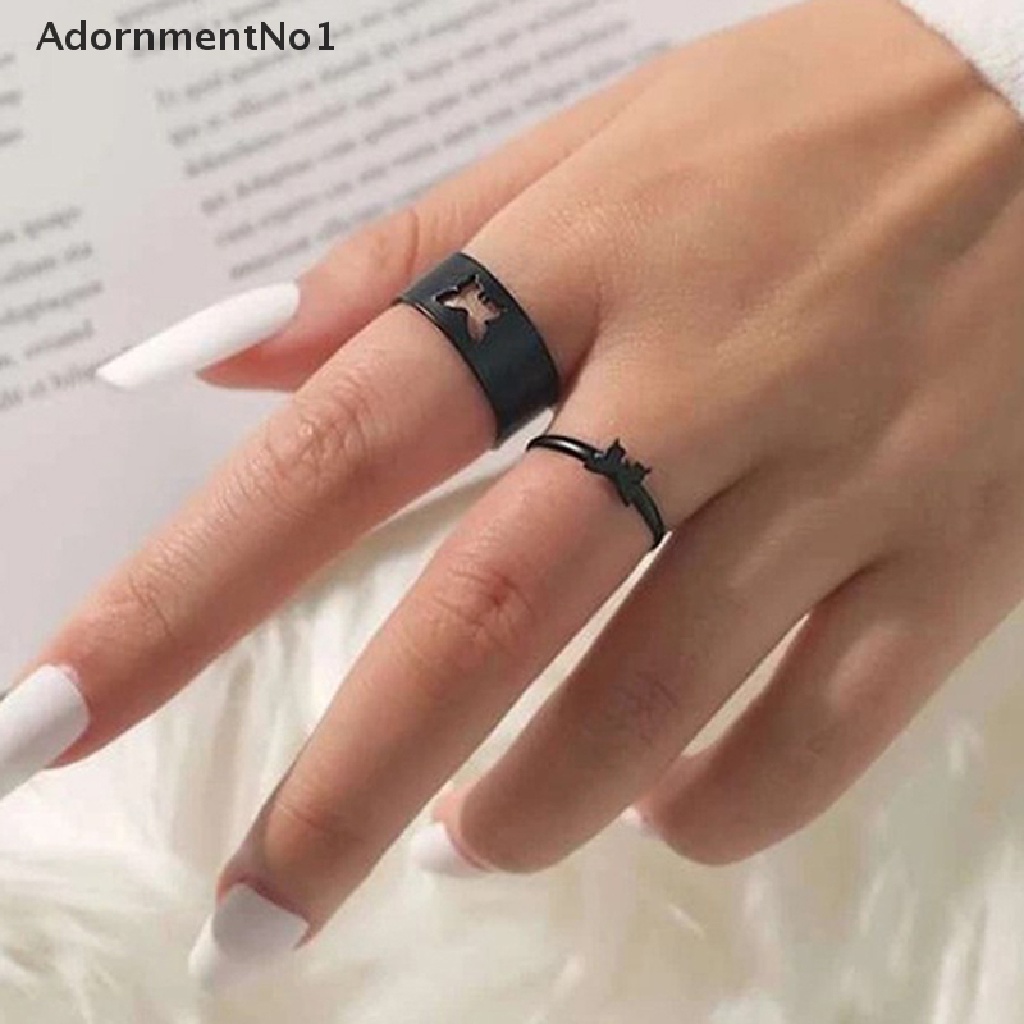 (AdornmentNo1) 2pcs / Set Cincin Butterfly Warna Silver Untuk Pasangan / Pria / Wanita