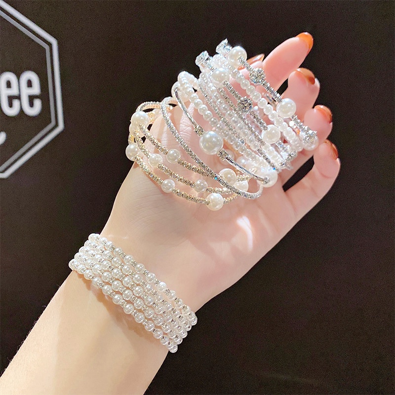 Gelang Mutiara Berlian Imitasi Model Double Layer Gaya Korea Retro