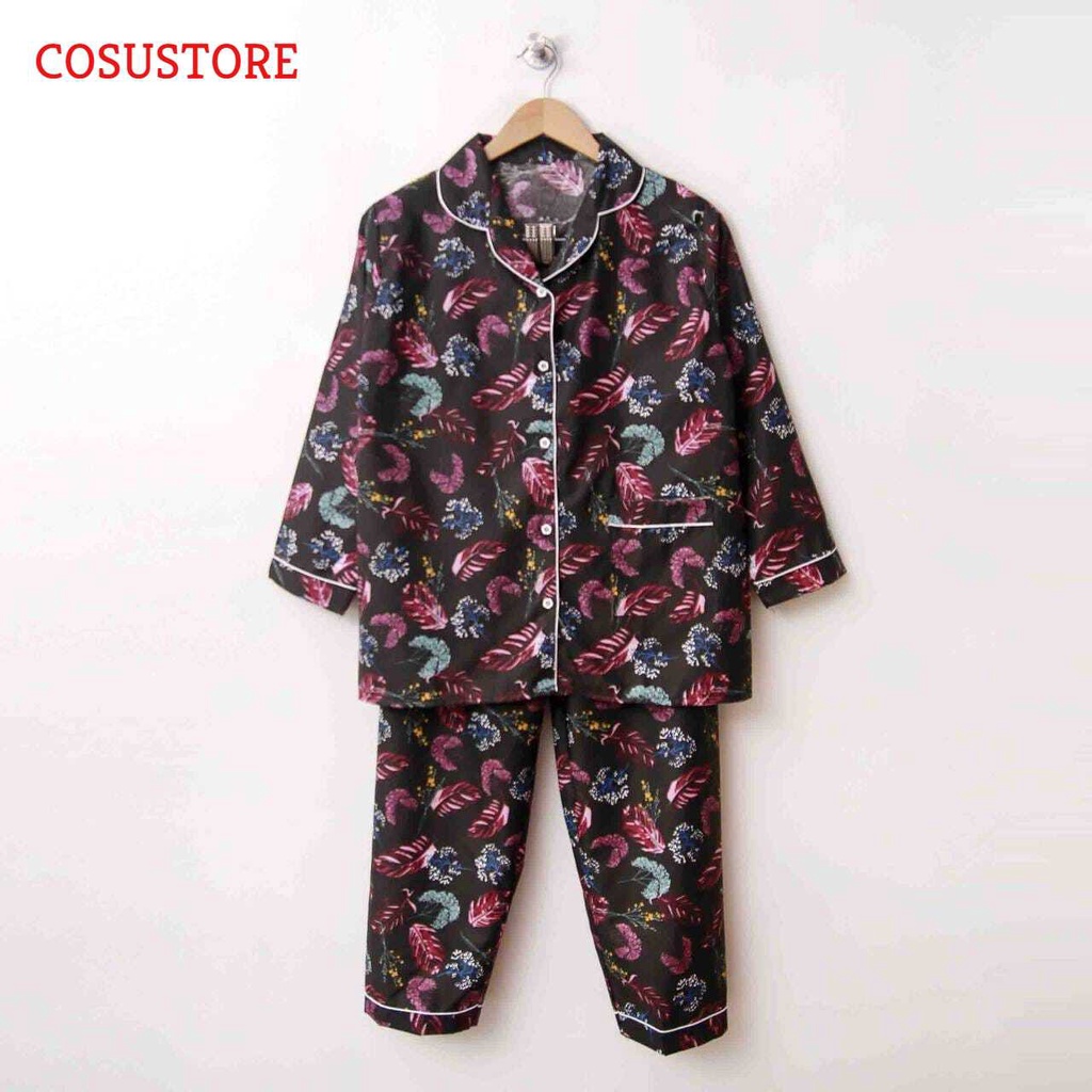 BAJU TIDUR WANITA/PIYAMA KATUN MOTIF DAUN WANITA