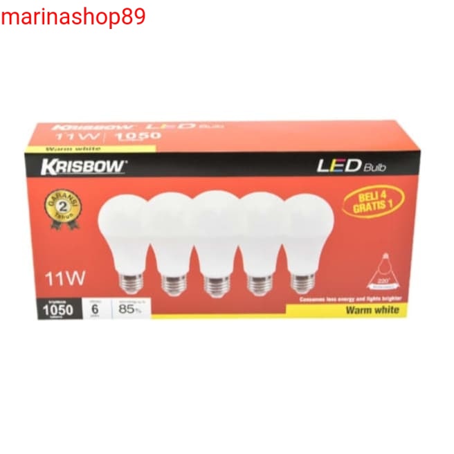 krisbow set bohlam led 11 watt 5 pcs_warm white kuning