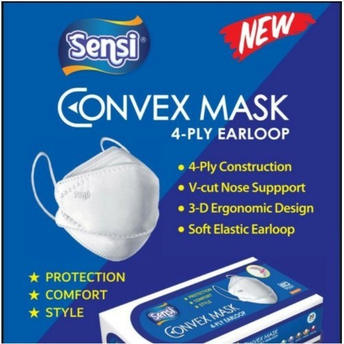 Sensi Convex Mask Putih Biru Earloop 20pcs Masker Sensi Convex 4ply