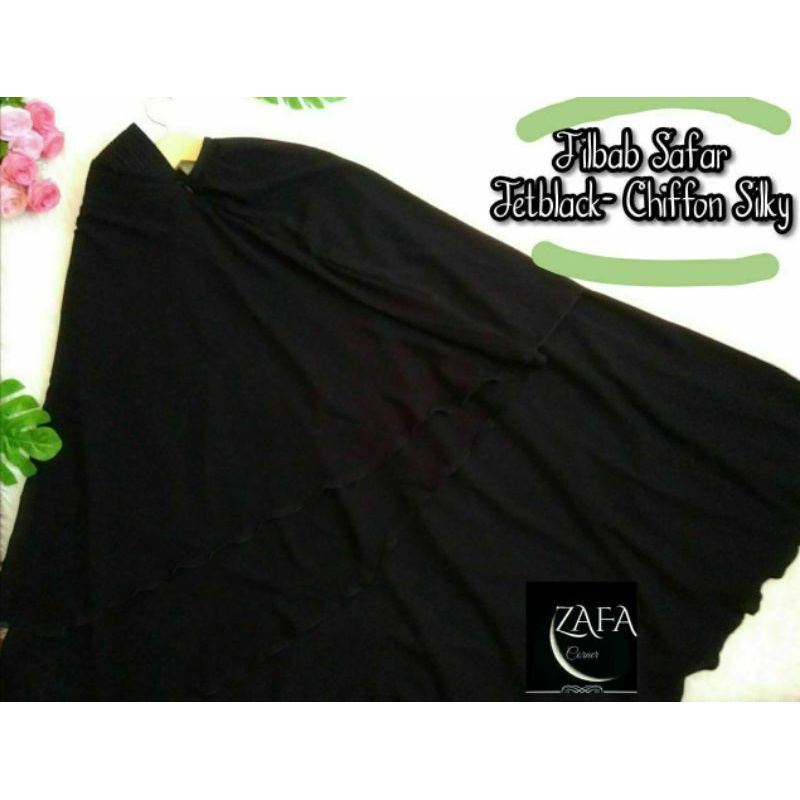 Jilbab Safar Purdah 2 Lapis Jilbab Cadar  Safar Rits Jetblack