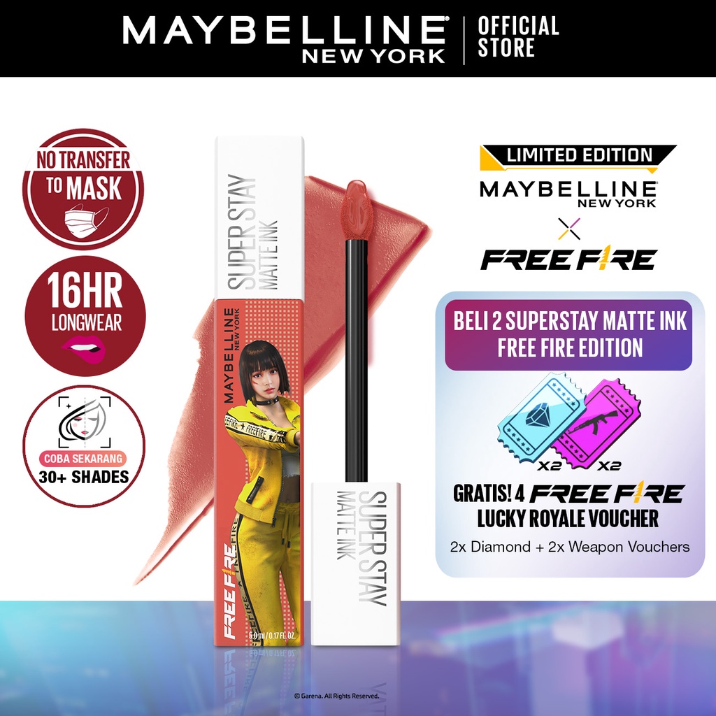 Maybelline x FreeFire: Superstay Matte Ink 16 Jam Transferproof Lip Cream