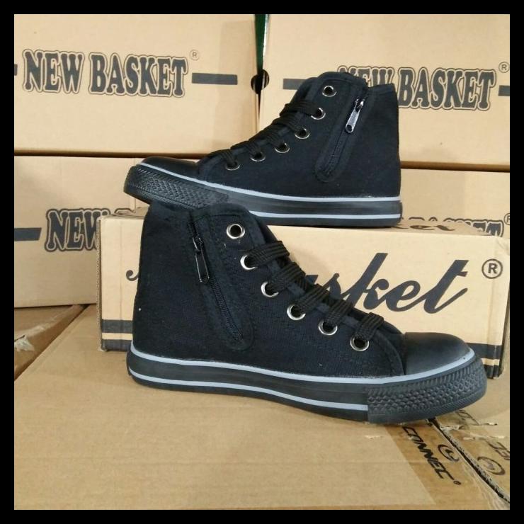 Sepatu Sekolah New Basket Resleting Hitam Polos/Nb Hc Tinggi