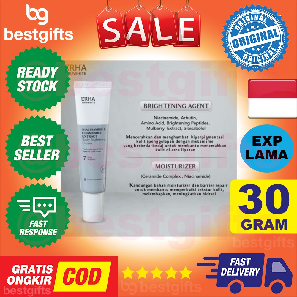 ERHA TRUWHITE NIACINAMIDE CHAMOMILE EXTRACT BODY BRIGHTENING CREAM KRIM AREA KETIAK IRITASI 30 GRAM