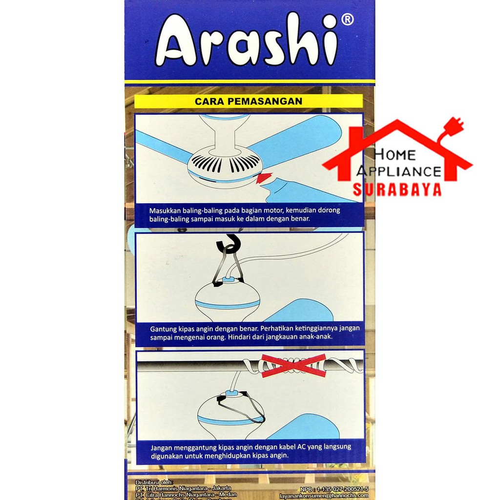 Kipas Angin Gantung 4 Baling Helifan Arashi 15W 15 Watt AR-228 AR 228