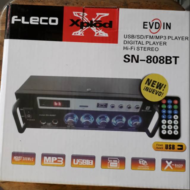 Ampli mini bluetooth 300watt stereo fleco sn-808bt