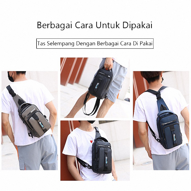 COD Highland Tas Selempang Pria Sling Bag Tas Selempang Charge USB Anti Air Waterproof IMPORT TS702