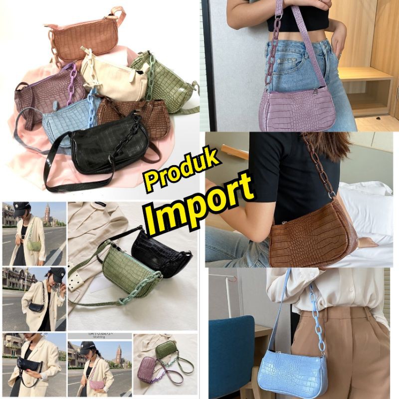 tas bahu wanita shoulder bag mini croco rantai import