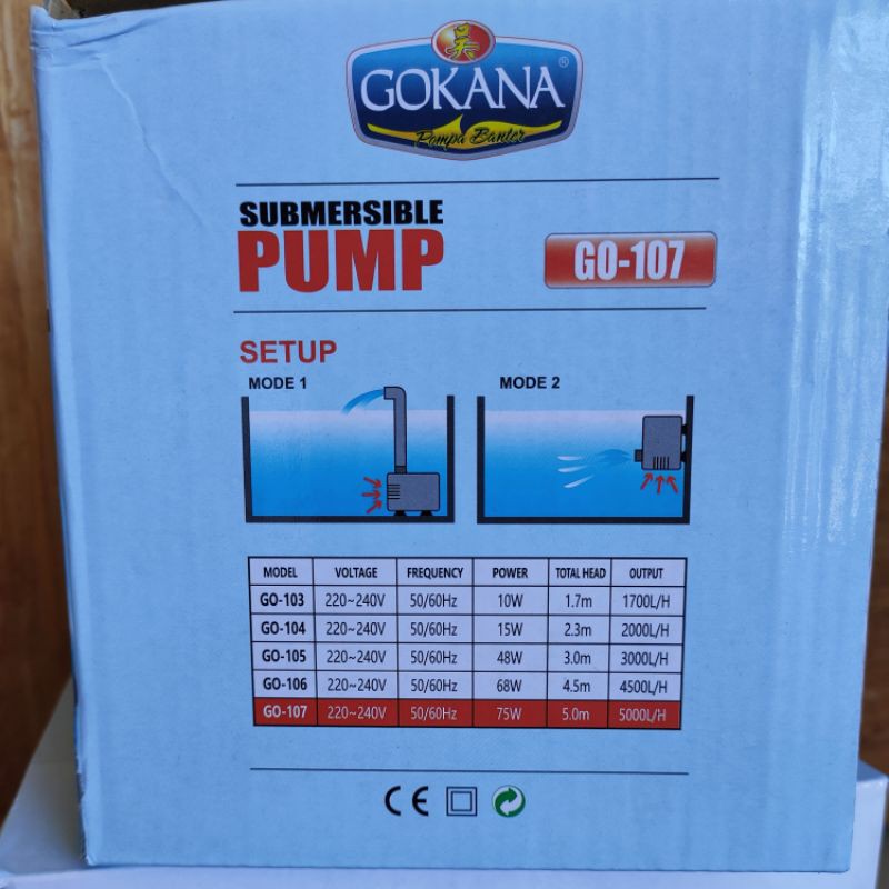 GOKANA 107 GO-107 Naik 5 Meter Mesin Pompa Celup Aquarium Filter Kolam Koi Waterfall Hidroponik Power Head Submersible Pump