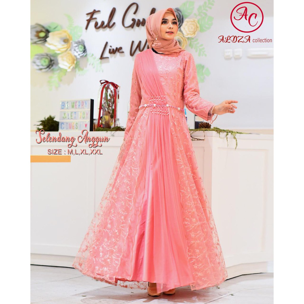 PROMO LONG DRESS TULLE MUTIARA BORDIR SELENDANG ANGGUN / LONG DRESS PESTA