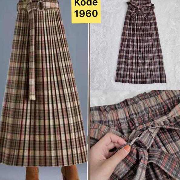(BISA COD)ROK PANJANG PLISKET TARTAN IMPORT/ROK PANJANG BANGKOK