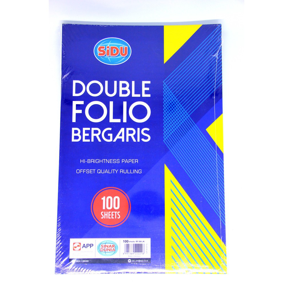 

Kertas Double Folio Bergaris 100 Lembar - SiDU Sinar Dunia MURAH!