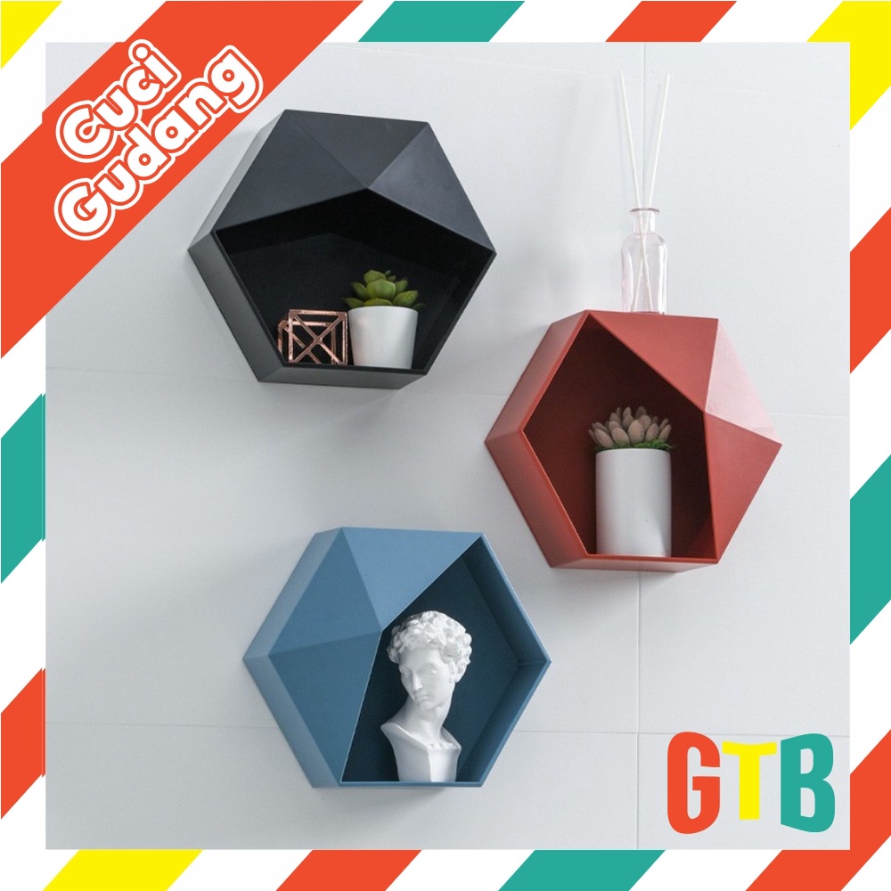 ❤️GTB❤️ R353 Rak Penyimpanan Bentuk Hexagon Multifungsi Untuk Dekorasi Rumah / Kantor / Kamar Mandi