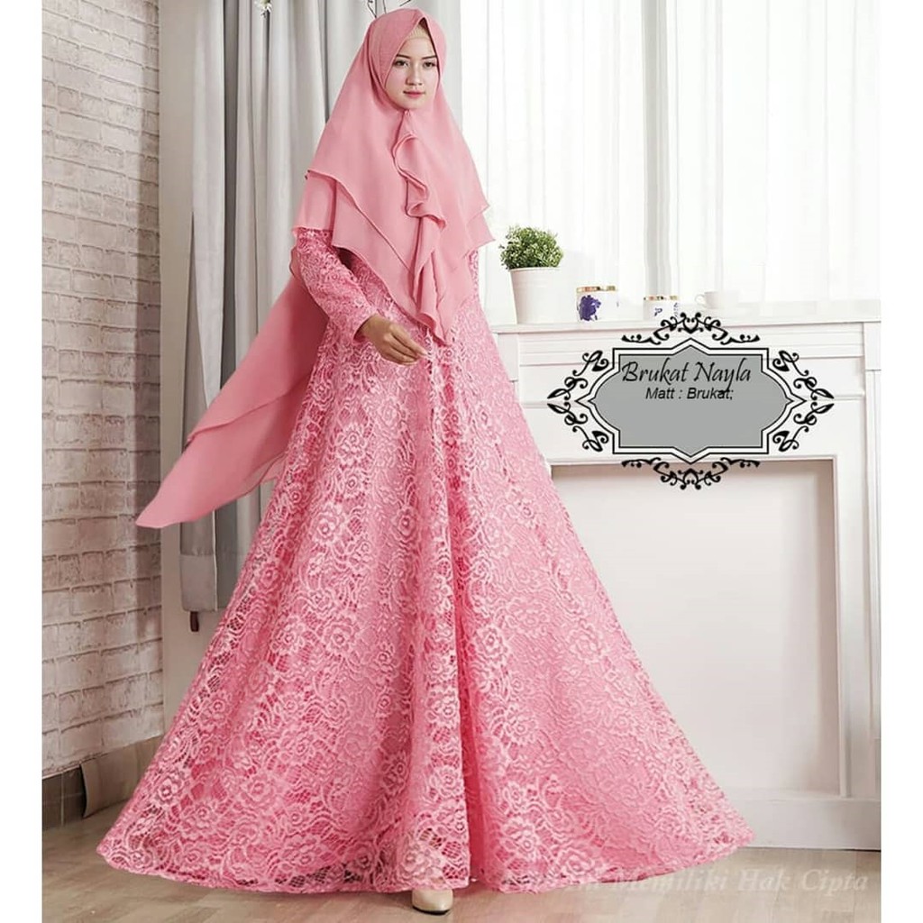 Brukat Nayla Dress - Baju Gamis Brokat Wanita Pesta Kondangan / Formal Syari Kekinian Murah Terbaru