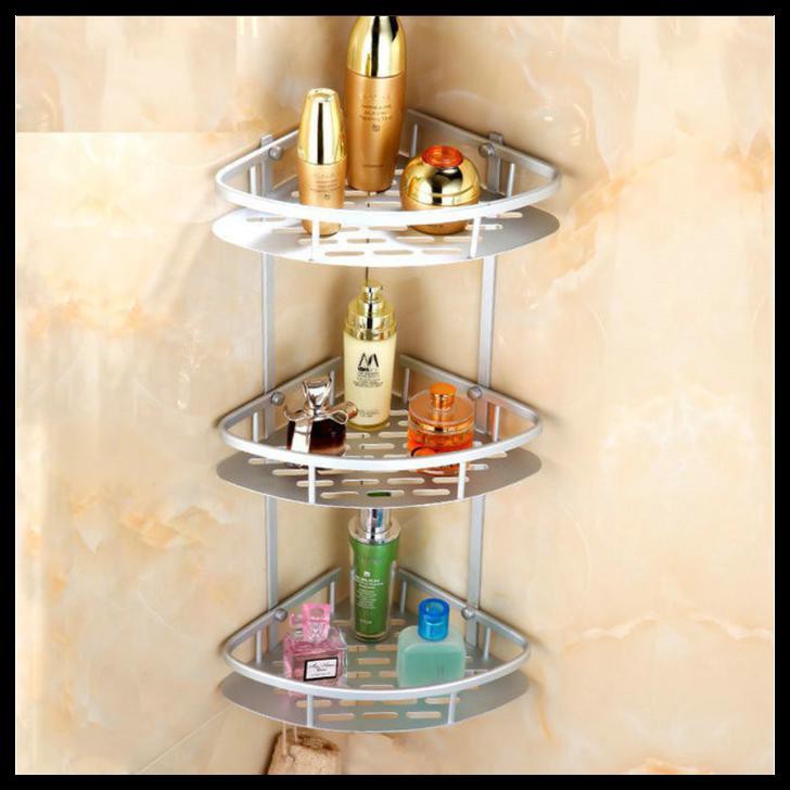 Rak Dinding Sudut Siku 3 Susun Toilet Wc Kamar Mandi Aluminium R339 - Tanpa Bubble