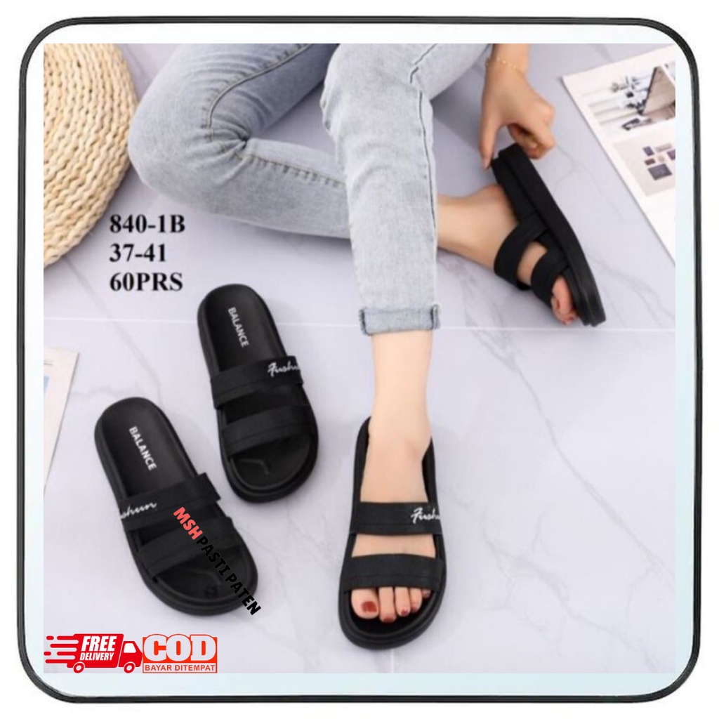 Sandal selop jelly wanita dewasa tahan air merk alina 840 size 37-40 original Sandal impor Sandal hitam Sandal flat