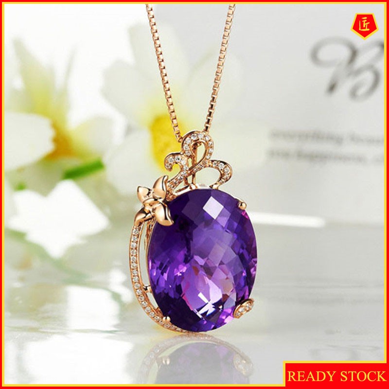 [Ready Stock]European and American Luxury Amethyst Pendant Inlaid Color Gemstone Necklace Women's Fashion