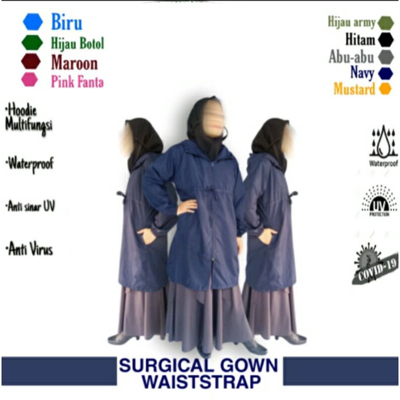 baju apd hazmat surgical gown tali pinggang waterproof pria / wanita hodie