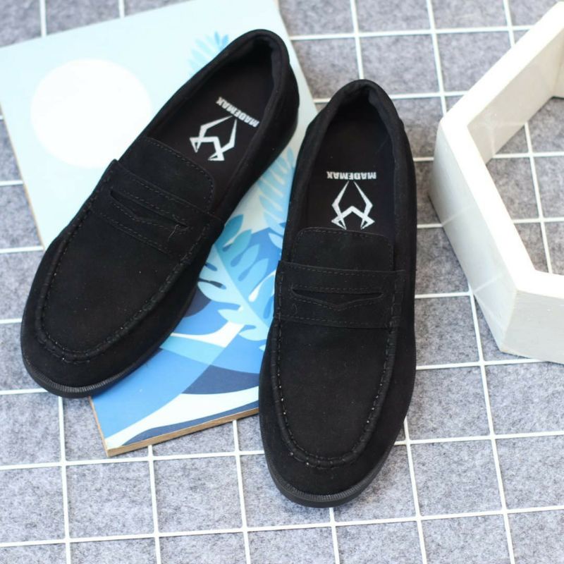 FELIX BLACK Sepatu Pria Casual Slip On Pria Kulit Suede Loafers Santai Pesta Kondangan Modern Keren