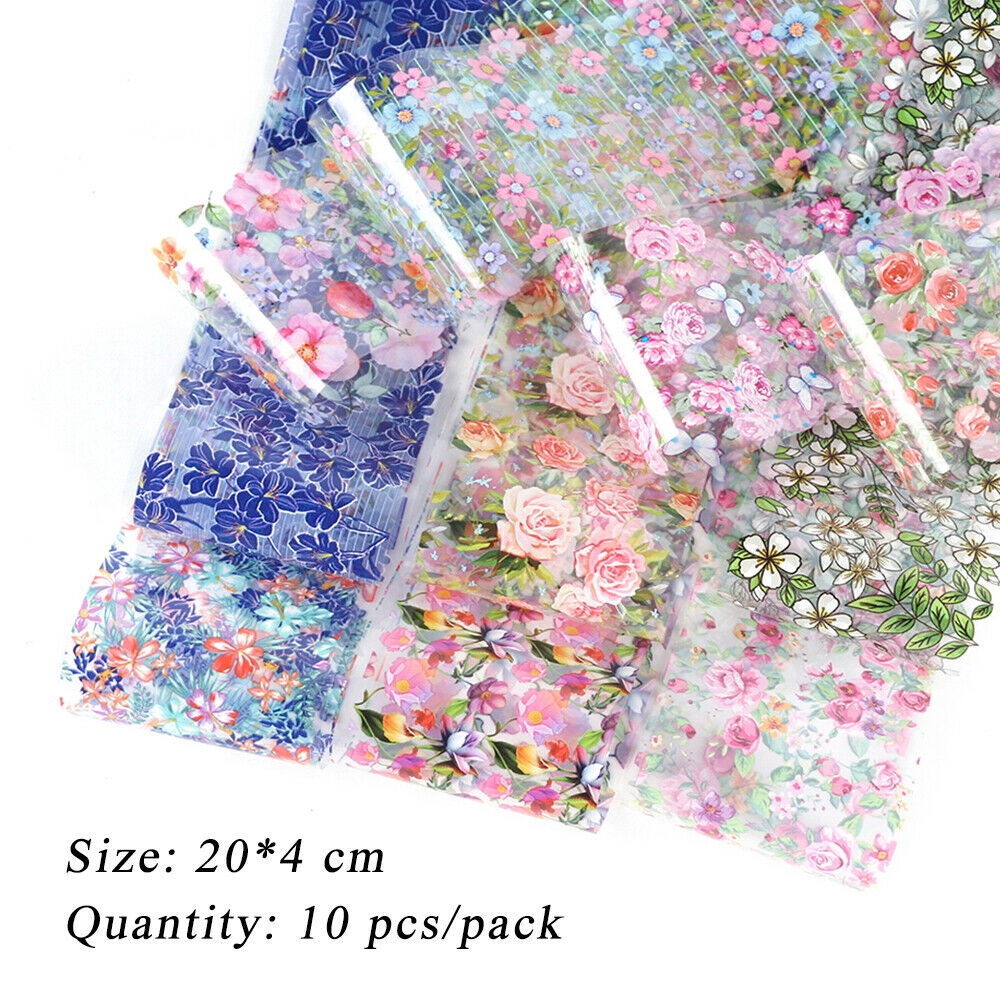 10 Pcs Stiker Kuku Motif Bunga Untuk Nail Art