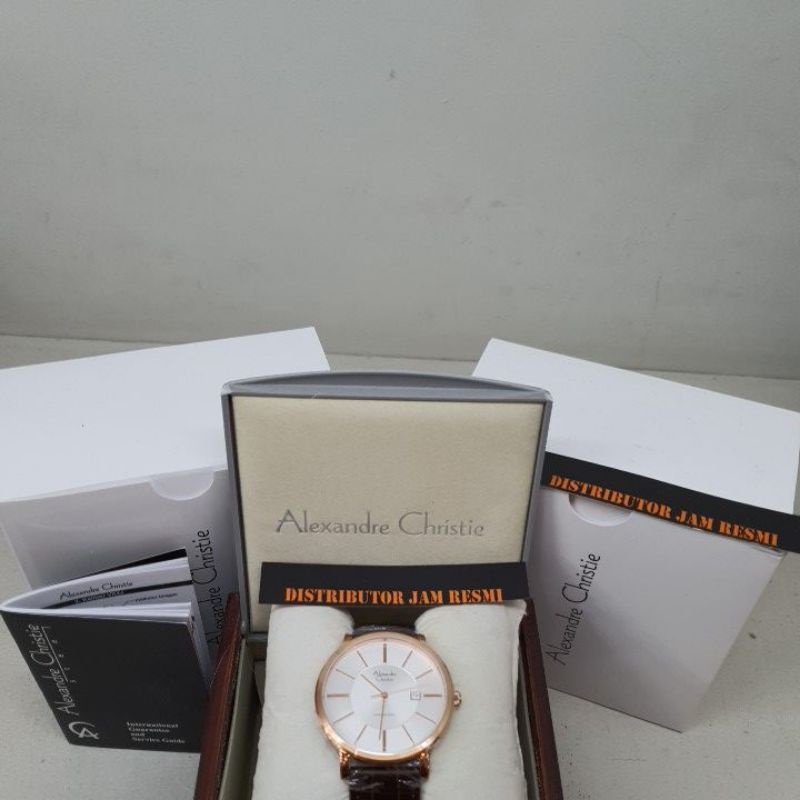 Jam Tangan Pria Alexandre Christie AC8344MD AC 8344 MD AC8344 MD AC 8344MD Rosegold Brown Leather