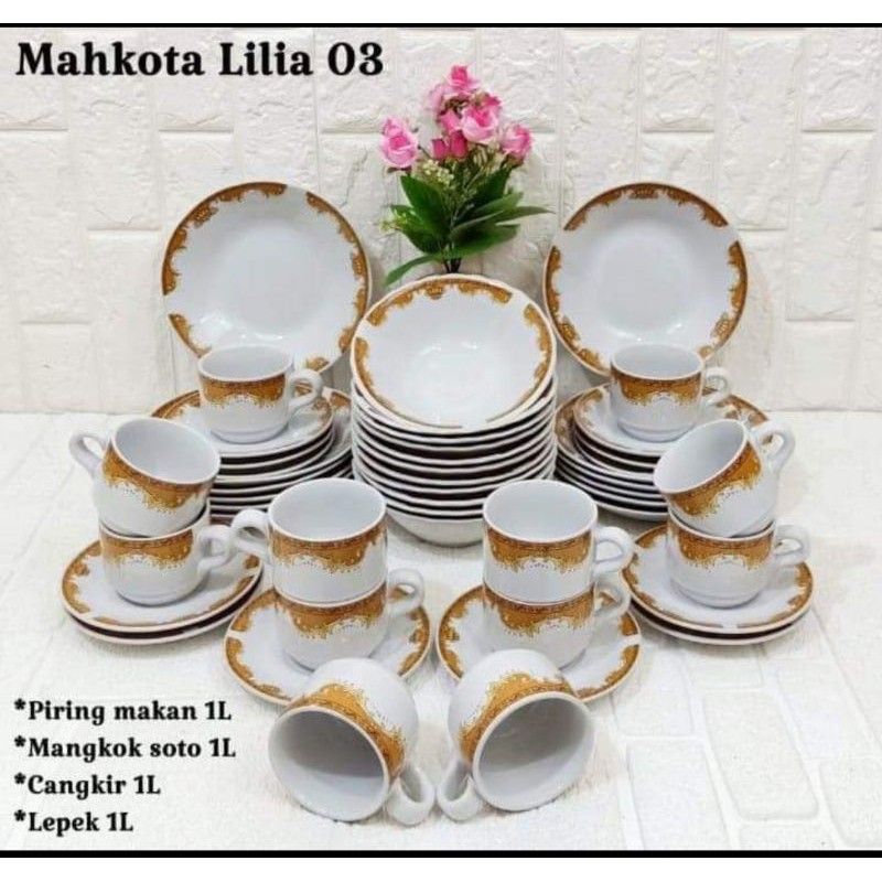 Paket dinner set serba 12 /  piring keramik set mahkota 48  pcs