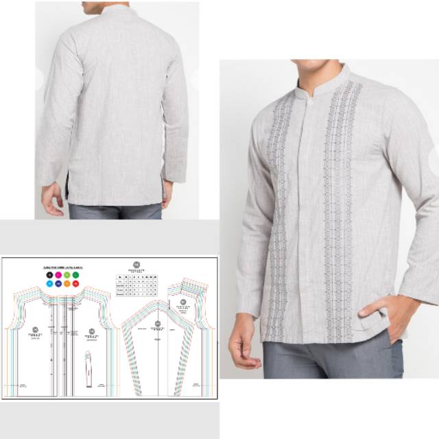 Pola Kemeja Koko Pria Tangan Panjang 8 size ( XS - 4XL)