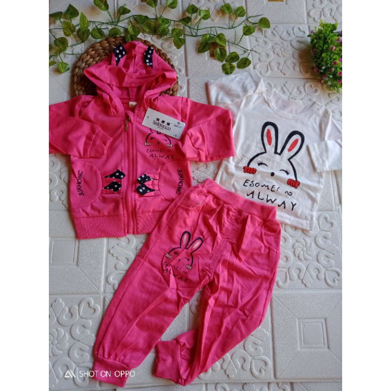 2-6T SETELAN JAKET HOODIE ANAK PEREMPUAN IMPORT 3IN1 Setelan anak import PREMIUM casual jaket+ joger