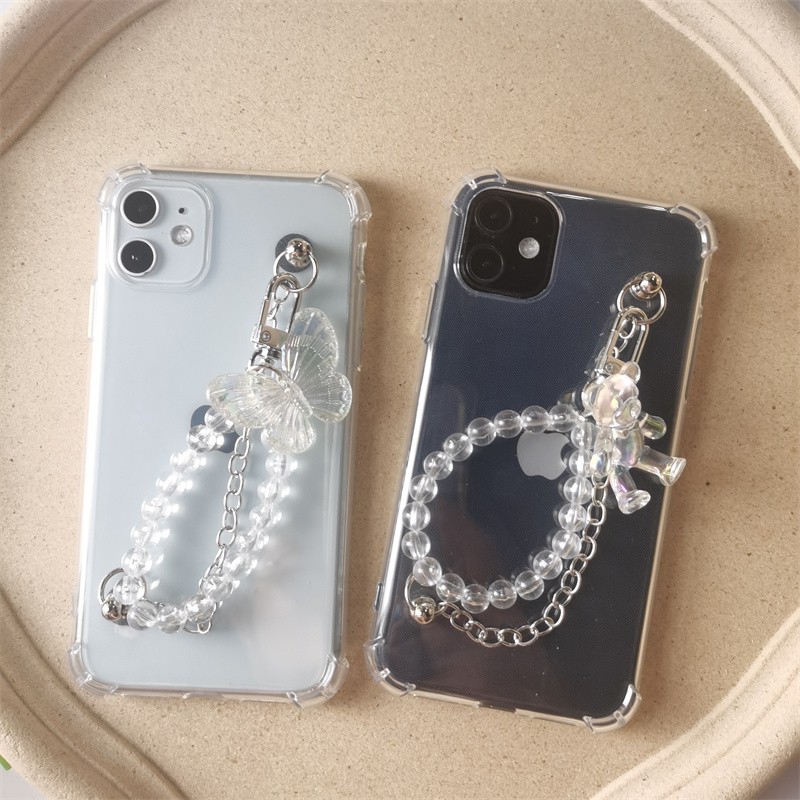 Case Transparan Dengan Rantai Butterfly Untuk IPhone 14 6 6s 7 8 SE 2020 7P / 8Plus X XS XR 11 12 13 mini Pro Max