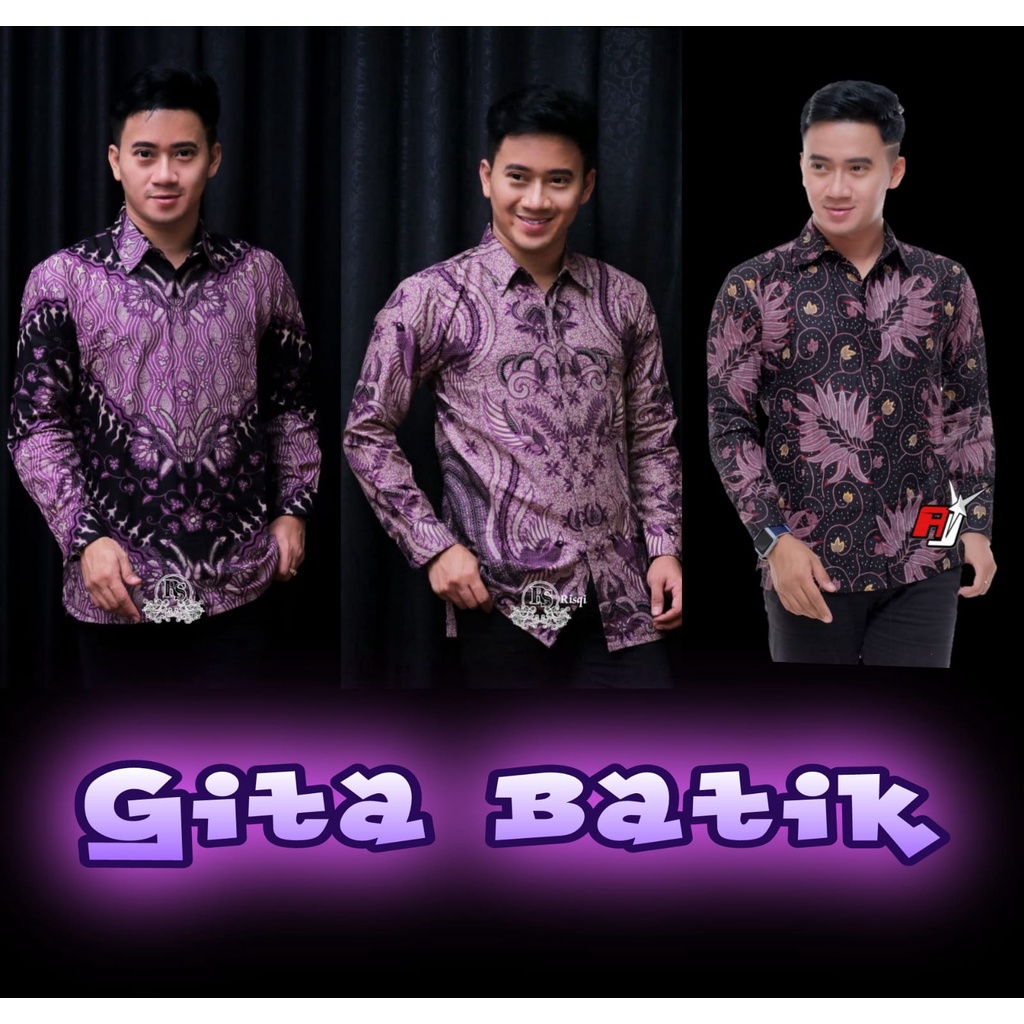 Gita Batik Atasan Kemeja Batik Lengan Panjang BSWART HRB026 Kenongo Hem Panjang Padi Baju Kondangan Pakaian Pria Termurah Ungu Batik Sage Green