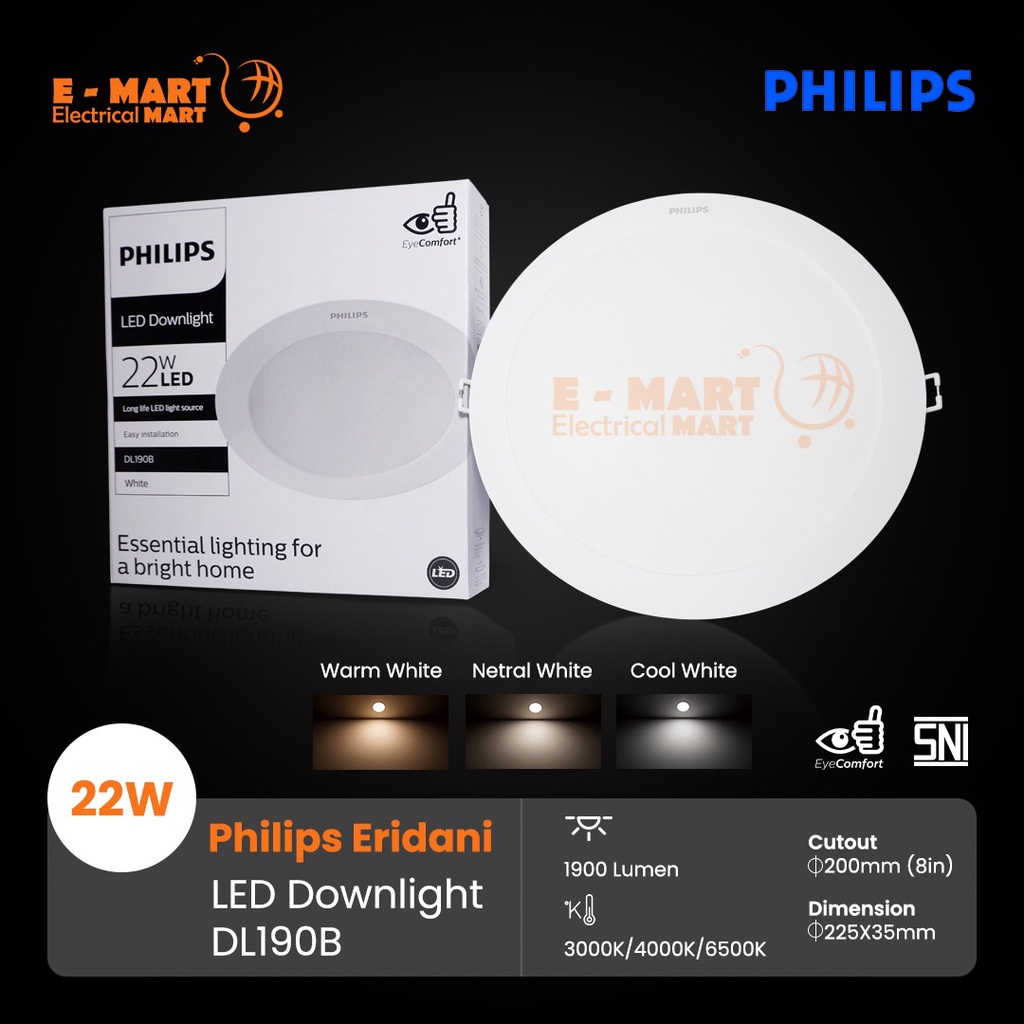 Downlight LED PHILIPS ERIDANI 22W 8inch 22 23 Watt DL190B Tanam pengganti 14w 59265