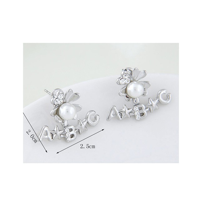 LRC Anting Tusuk Fashion Silver Pearl Flower Stud Earrings With A61356