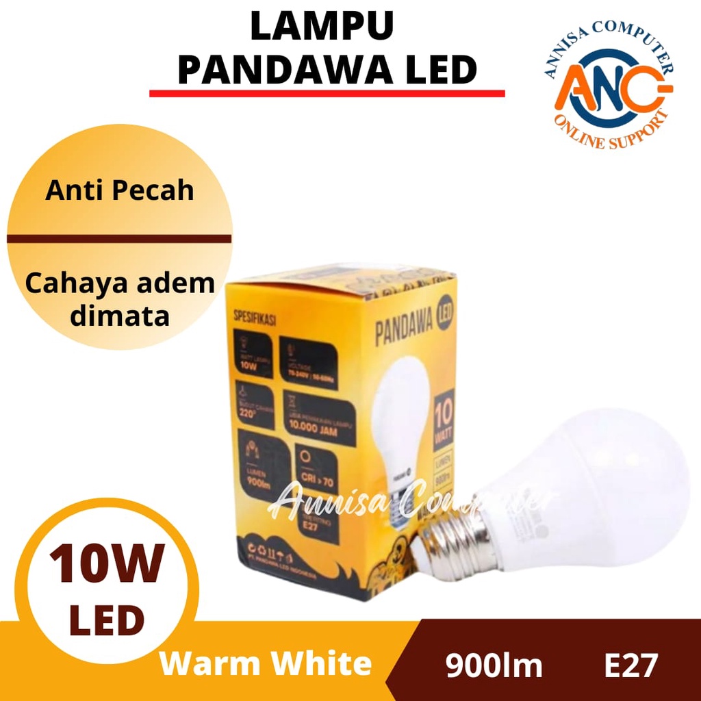 LAMPU PANDAWA LED 10 Watt / Warm White / E27 900lm / 10W / Murah / ORI