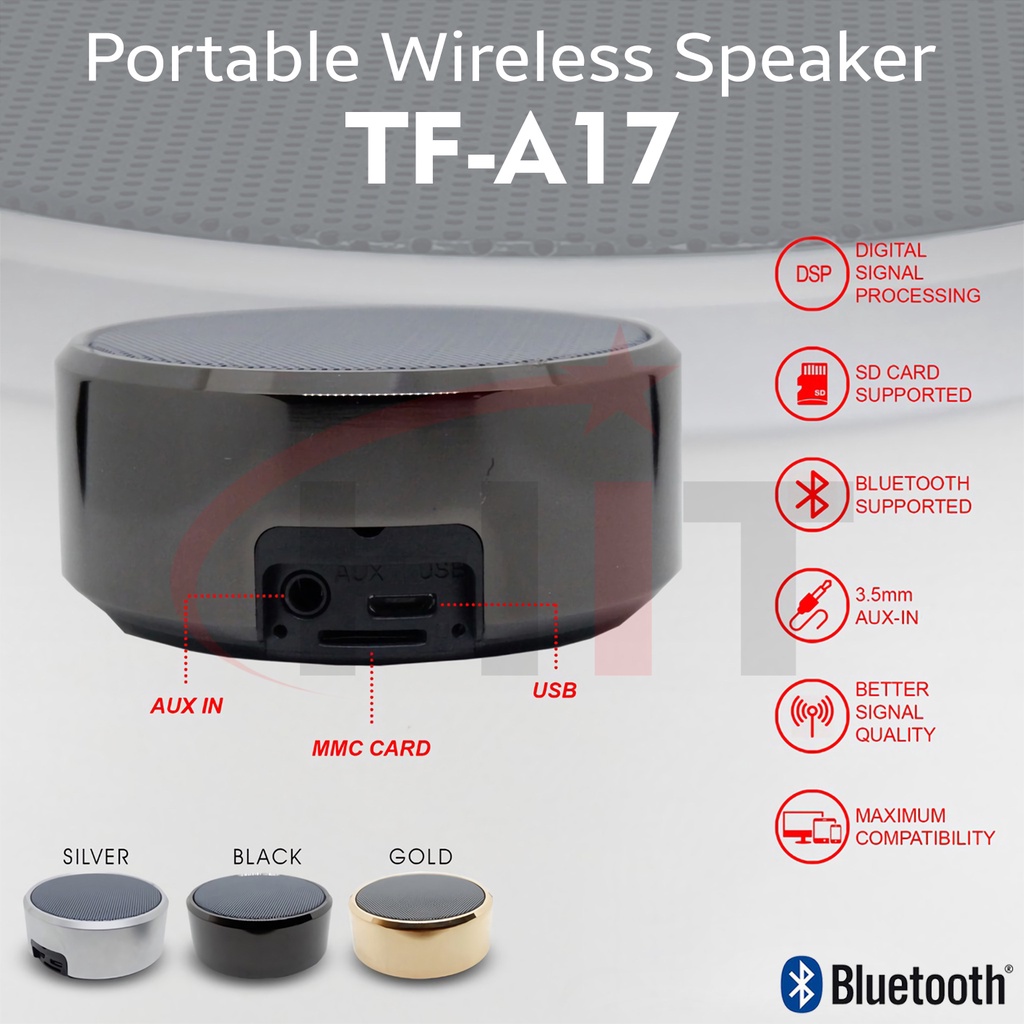 Speaker Bluetooh Mini A17 Wireless Portable Simplicity Series Material Aluminium Alloy Ring + Abs Plastic Type TF-A17