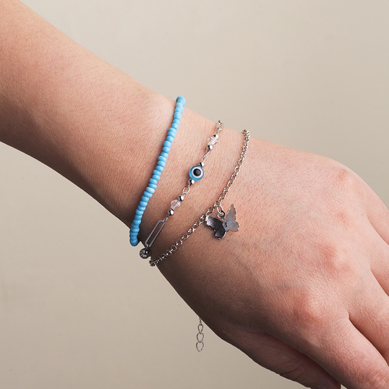 Butterfly Gelang Manik-Manik Kristal Double Layer Dengan Lobster Clasp Untuk Wanita