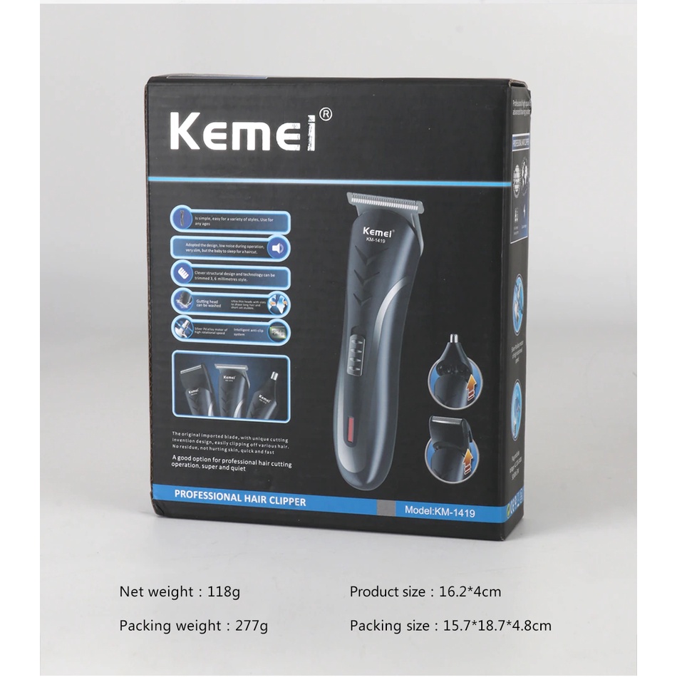 Alat Cukur Rambut Elektrik Kemei ORIGINAL / Mesin Cukur Rambut Cas / Hair Trimmer Mesin Cukur Rambut Kumis Jenggot Portable