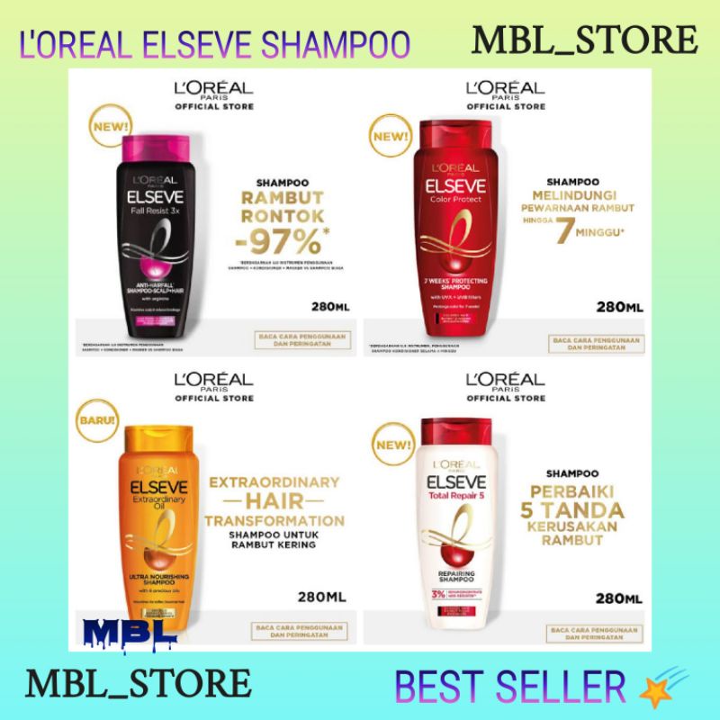 Loreal Paris Elseve Shampo Fall Resist, Total Repair, Extraordinary Oil, Color Protect 280ml..
