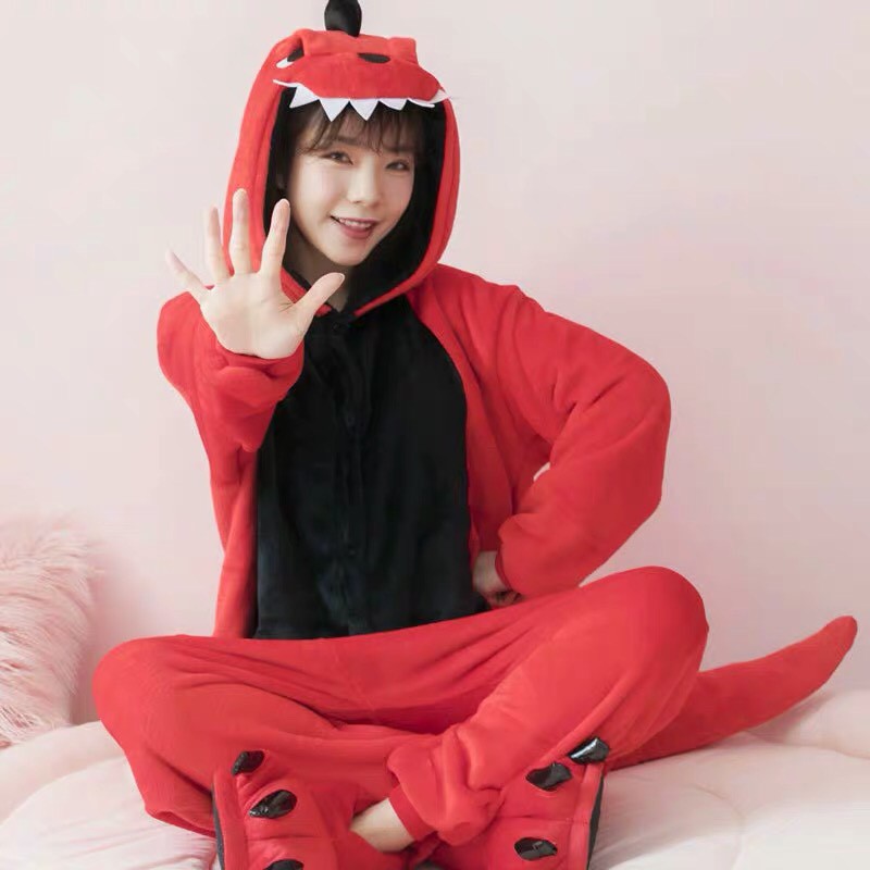 BONEKA KOSTUM ONESIE DINOSAURUS DINO MERAH PIYAMA COSPLAY