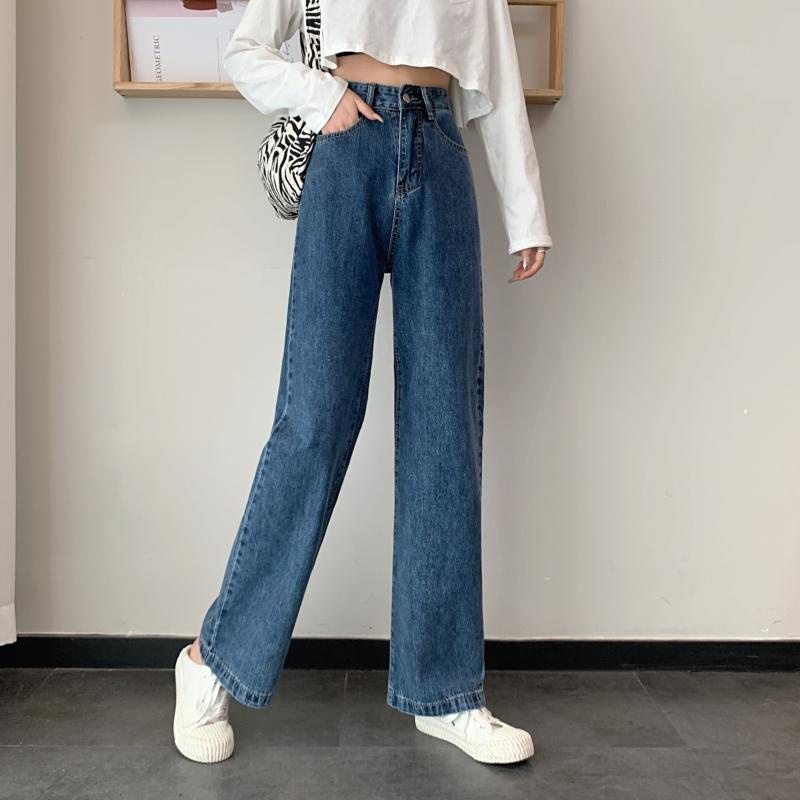 Celana Jeans Wanita High Waist Korean Style Straight Denim Pants Loose Wide Leg