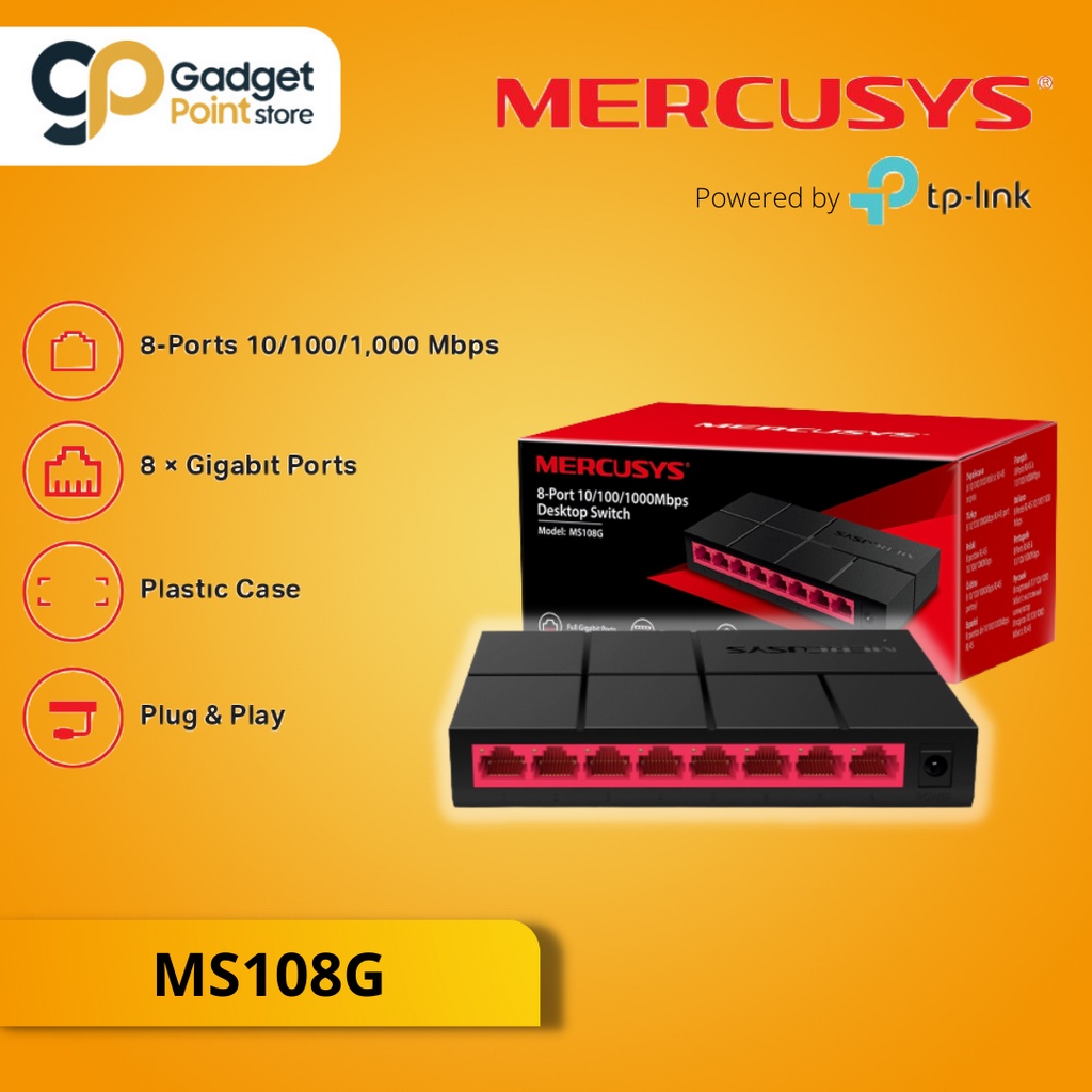 Switch 8 Port | Mercusys MS108G 8-Port 10/100/1,000 Mbps Desktop Switch - Garansi 1 Tahun