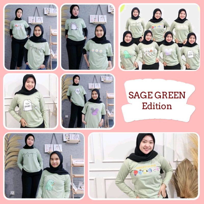 Baju Kaos Oversize Jumbo Tshirt Cewe Wanita Dewasa Remaja Abg Warna Sage Hijau Muda Mint Terbaru