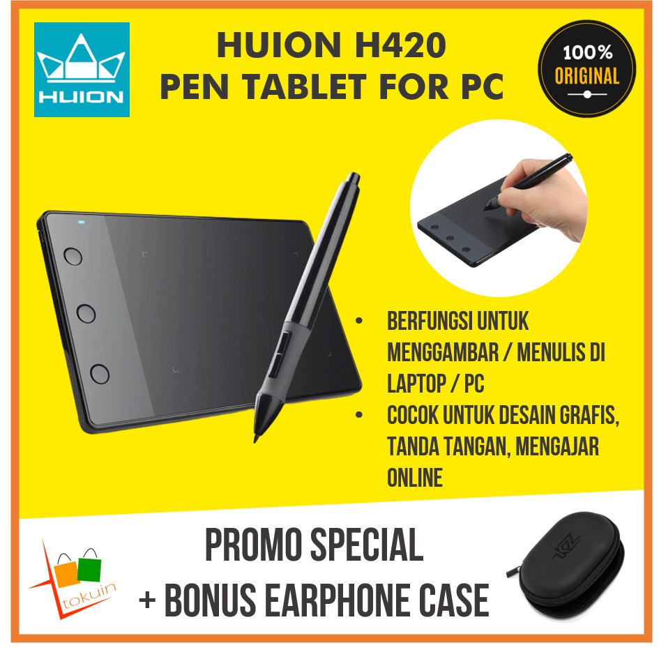 ORIGINAL HUION H420 Drawing Tablet Alat Gambar Tanda Tangan Mengajar 