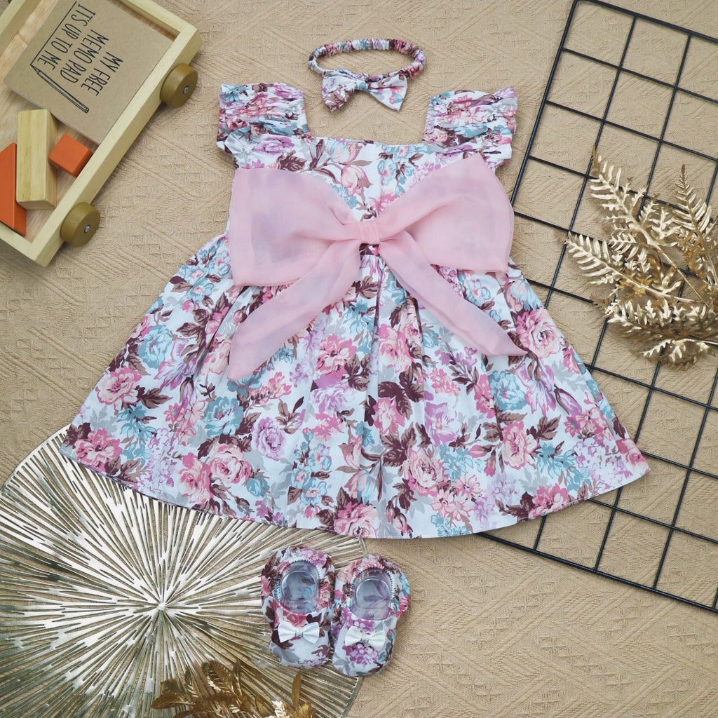 BARU! LIK036 - 3in1 Dress Bayi Pita Bandana Sepatu Anak Cewek Perempuan Pergi Jalan