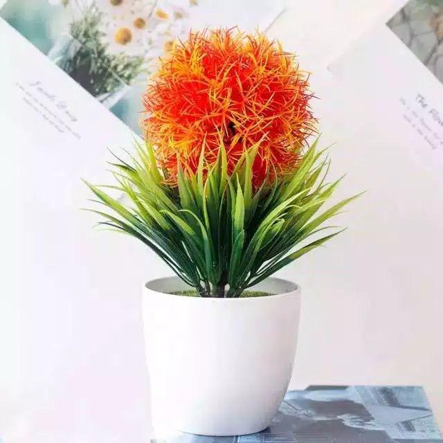 NM346 Bunga plastik / Pajangan bunga Artifisial / Snapdragon/ Vas Bulat-Orange