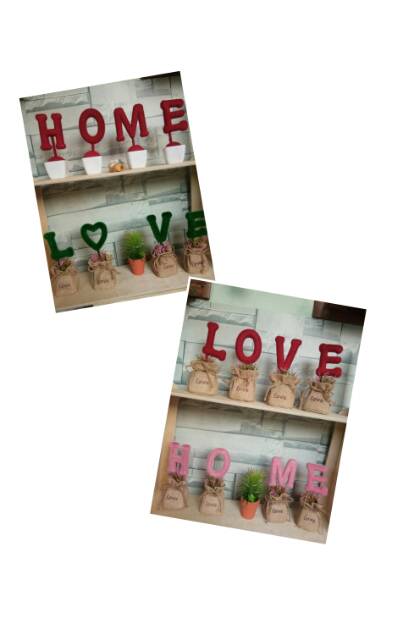 Pajangan love home pot karung goni vas putih hiasan rumah murah