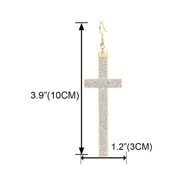 LRC Anting Gantung Fashion Golden Geometric Cross Frosted Alloy Earrings K44350